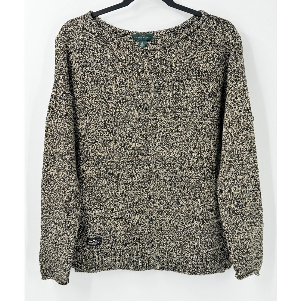 LRL Ralph Lauren Sweater Womens sz L Marled Knit Fisherman Preppy Roll Neck